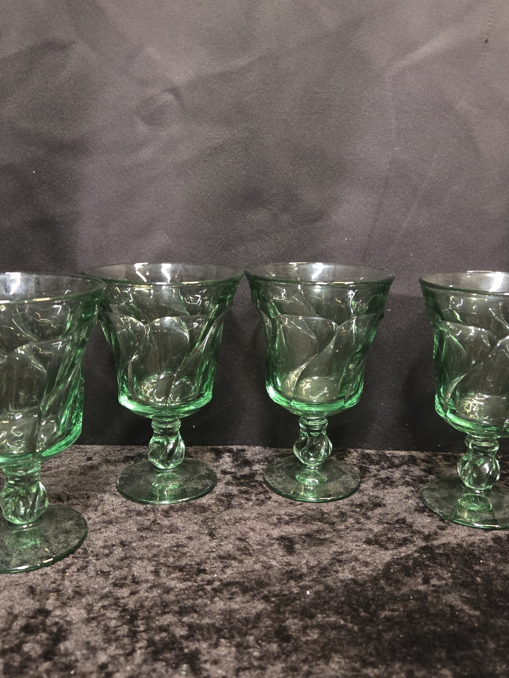 Vintage FOSTORIA Jamestown Green Swirl Iced Tea Drinking Glasses SET of 4 6"